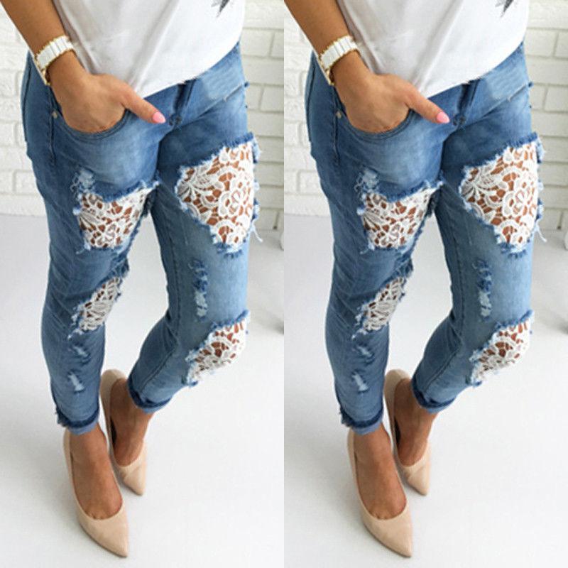 Broken Holes  Lace Casual  Jeans pants