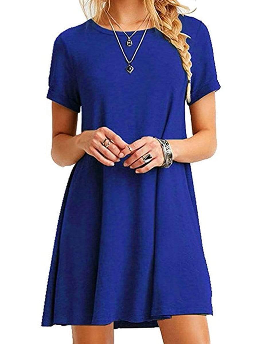 Round Neck  Plain Shift Dress