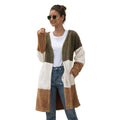 Women Coat Long Sleeve Three-Color Splice Warm Fashion Casual